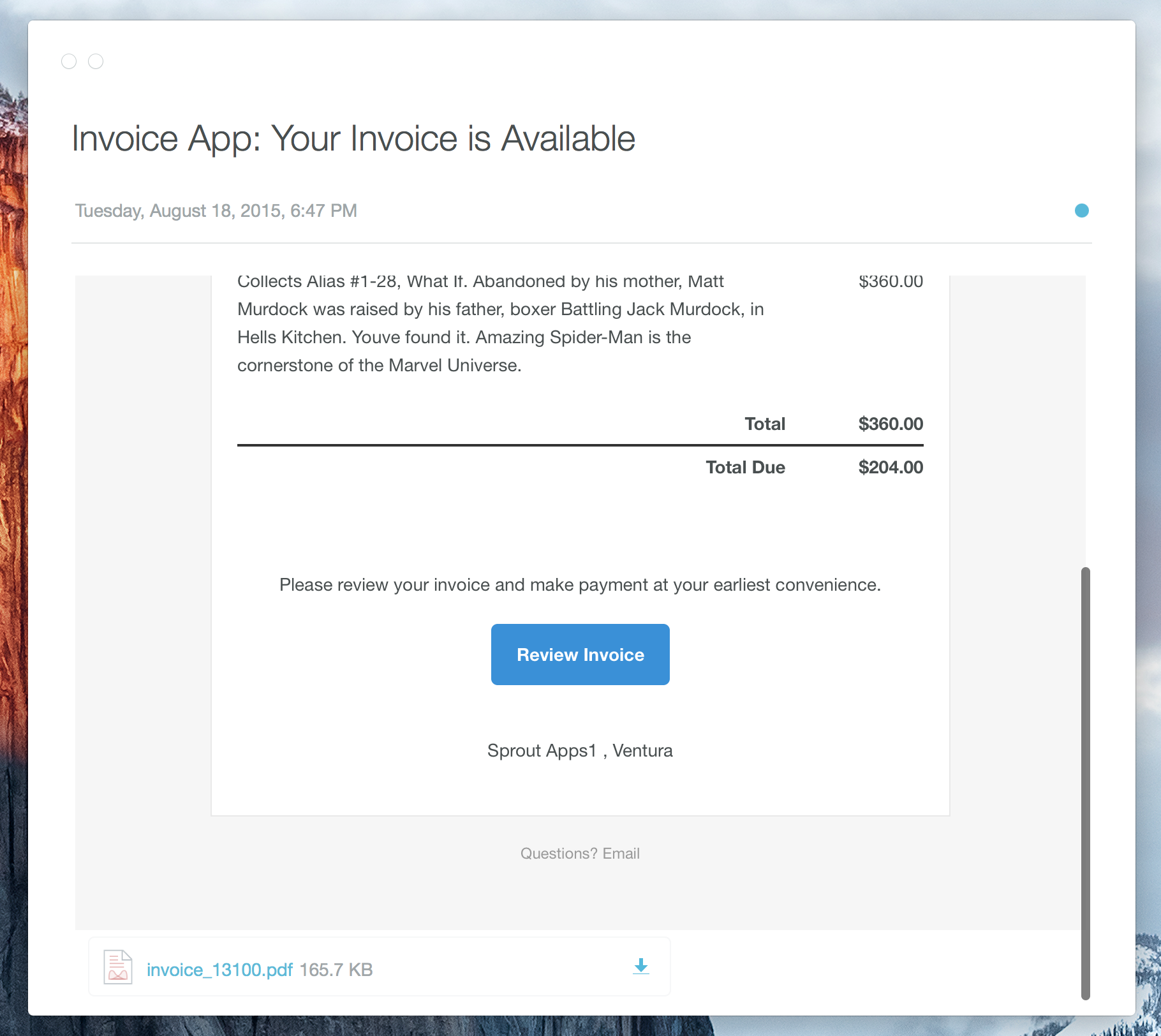 Invoice/Estimate PDF Attachments for Notifications