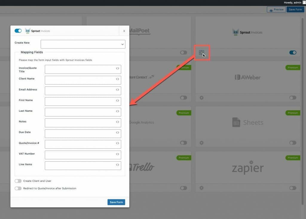 sprout weforms integration sprout account settings
