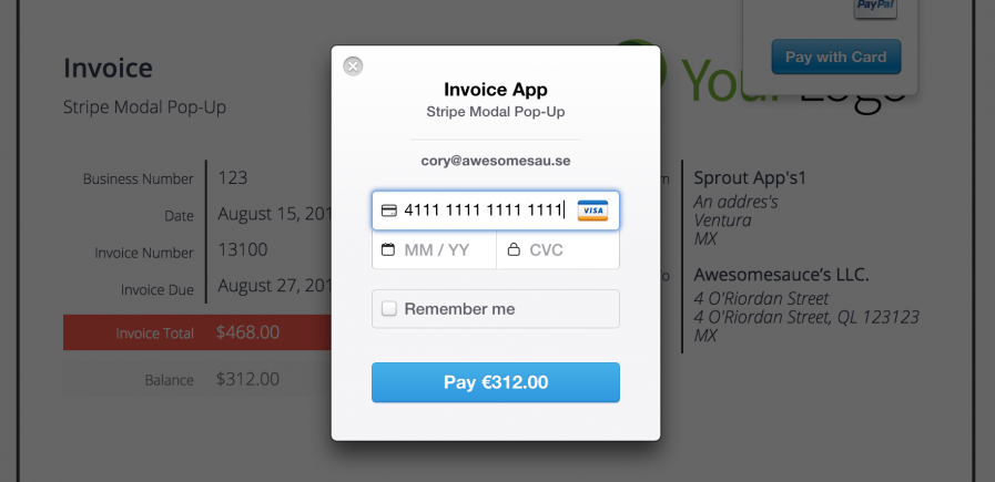Stripe checkout for Sprout Invoices
